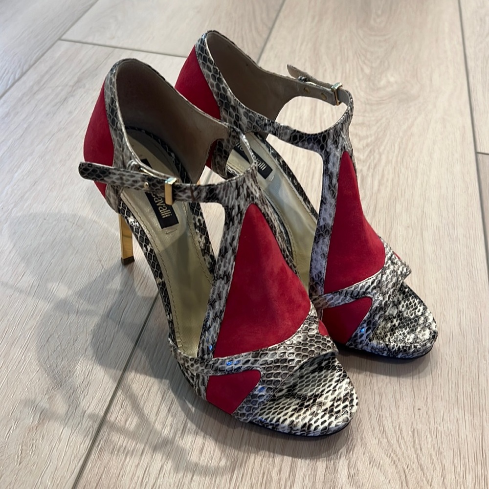 Roberto Cavalli Red leather & Snakeskin heels Size 37 (US 7)